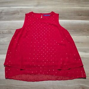Apt 9 Sleeveless Blouse Womens‎ Large Red Clip Dot Tiered High Low Tank Top